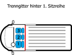 Trenngitter Hinter 1. Sitzreihe.